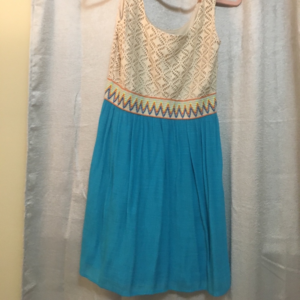 Cream and blue dress